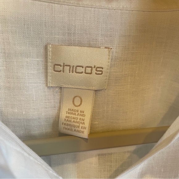 Chico's White Linen Long Sleeve Button-Down Blouse - Picture 2 of 7